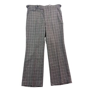 NEW Deadstock 70s 38x31 Gray Brown Plaid Wool Blend Pants Retro Flare Mens